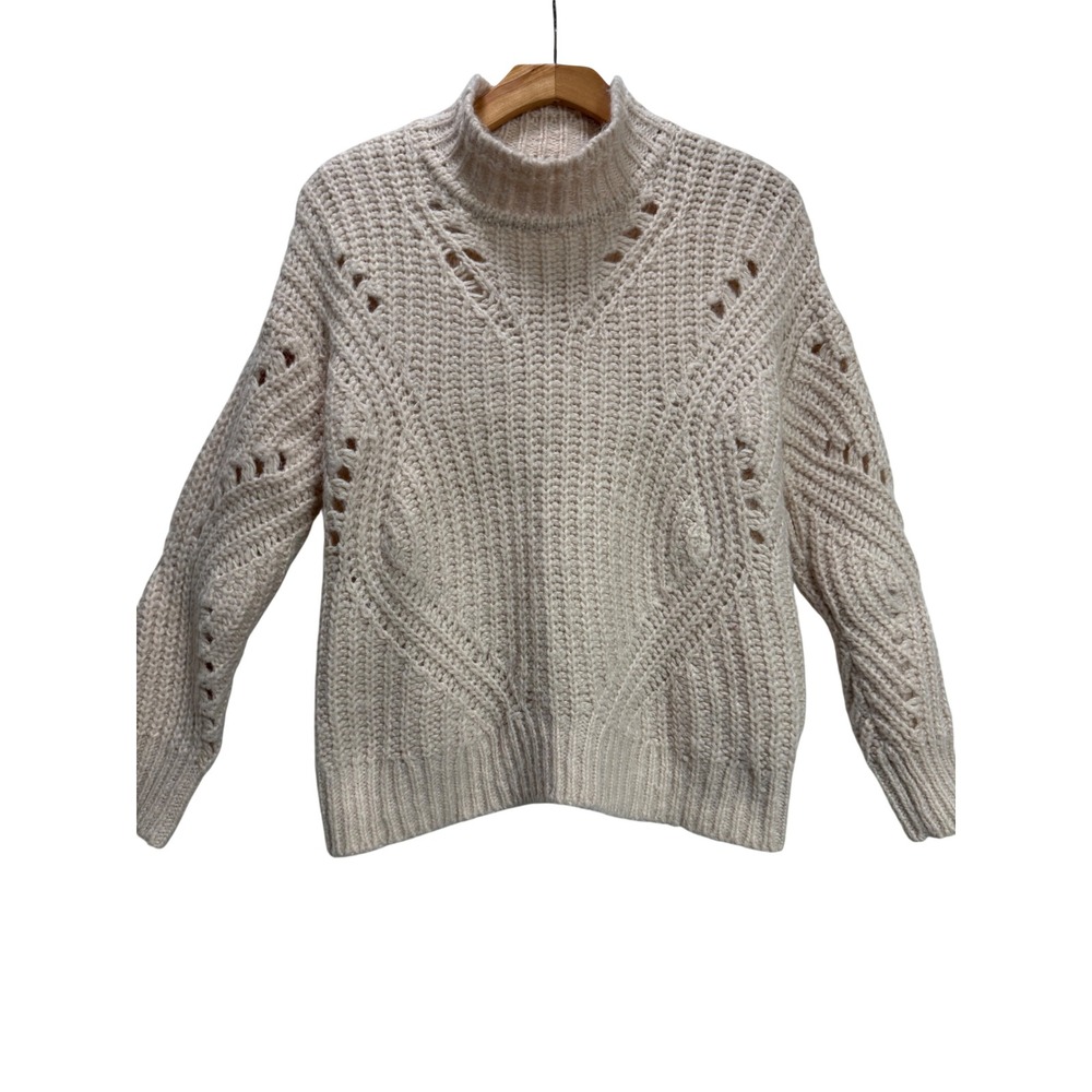 LOFT Sweater Blush/Cream Chunky Pointelle Alpaca Blend Girlcore Holiday Large